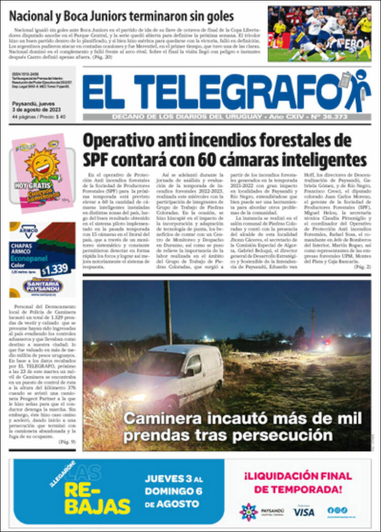 Portada de El Telégrafo (Uruguay)