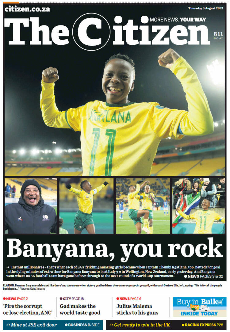 Portada de The Citizen (Sud&aacute;frica)