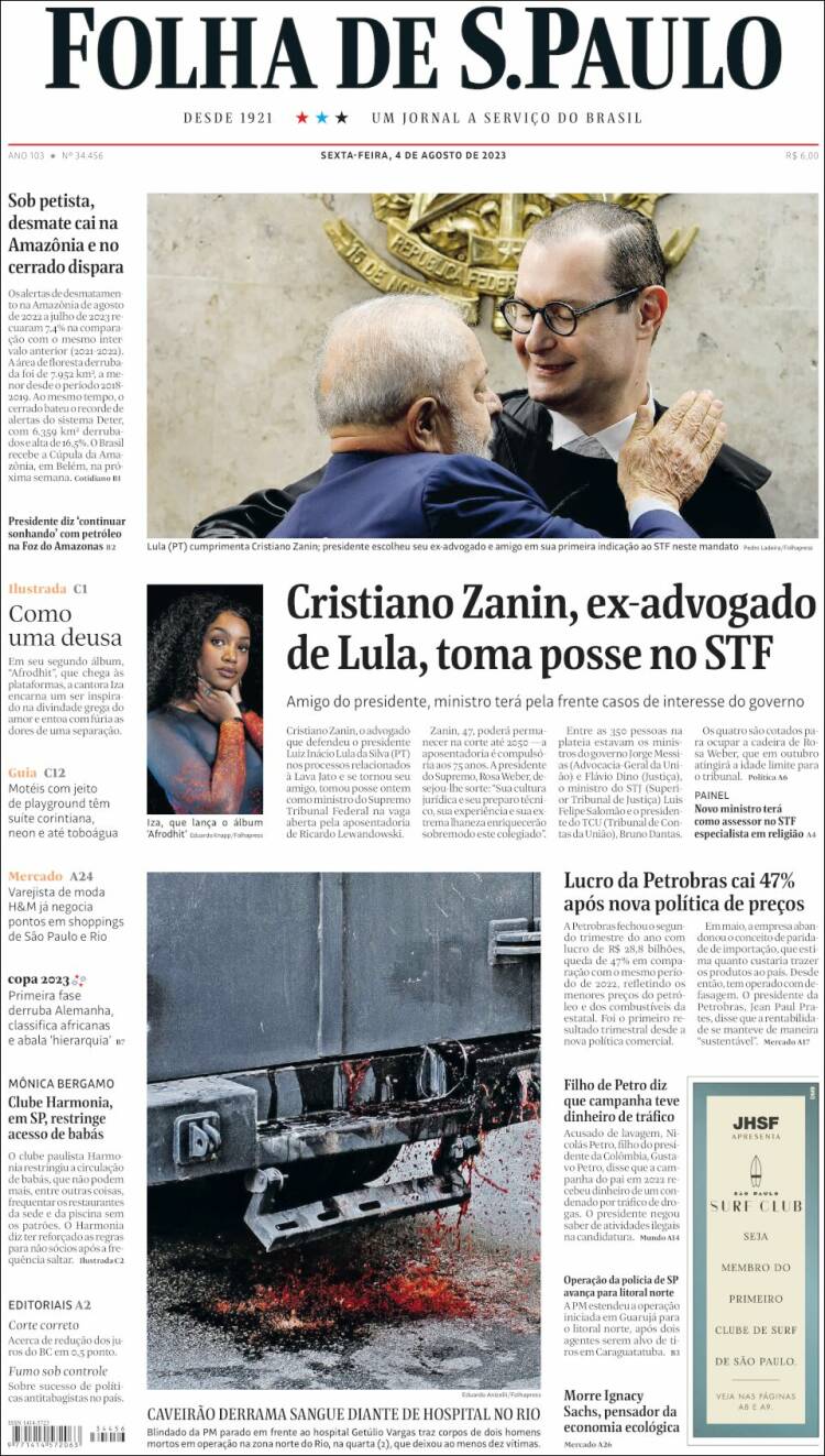 Portada de Folha de São Paulo (Brasil)