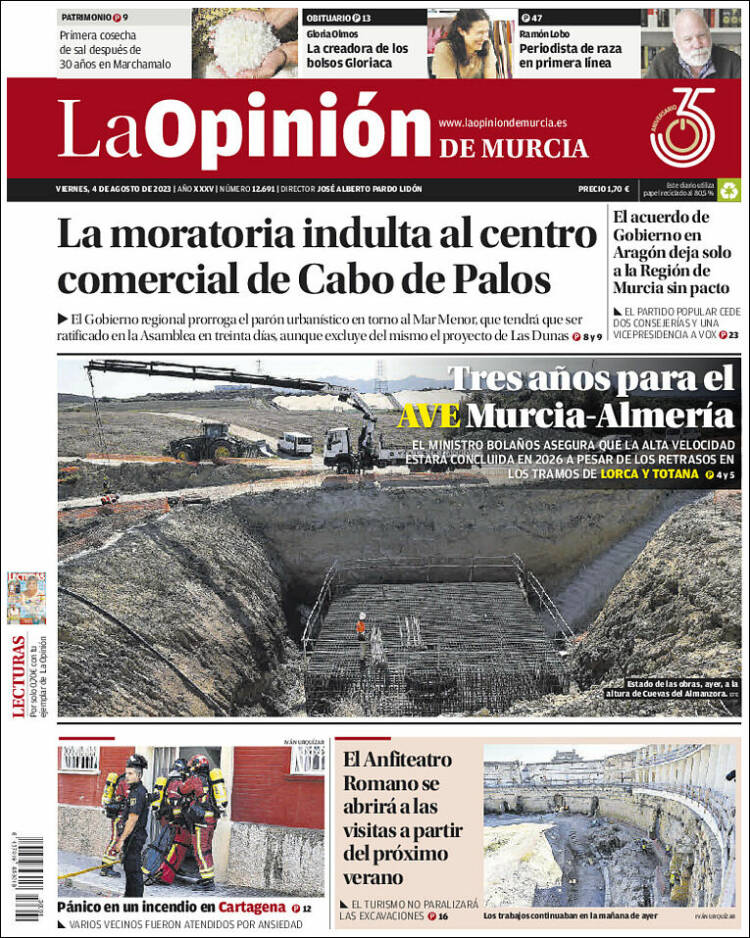 Portada de La Opinión de Murcia (España)