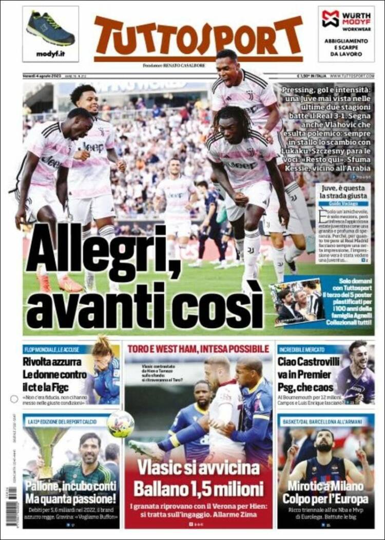 Portada de Tuttosport (Italia)