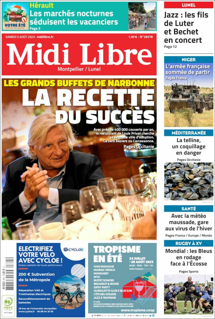 Portada de Midi Libre (Francia)