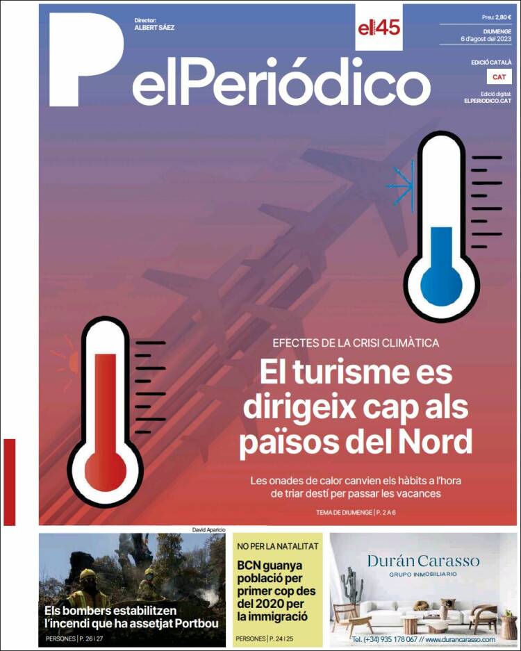 Portada de El Periódico de Catalunya (España)