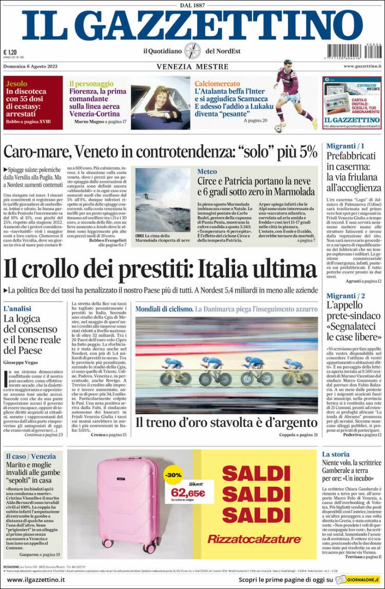 Portada de Il Gazzettino (Italia)