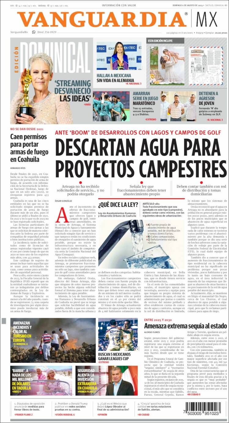 Portada de Vanguardia (México)