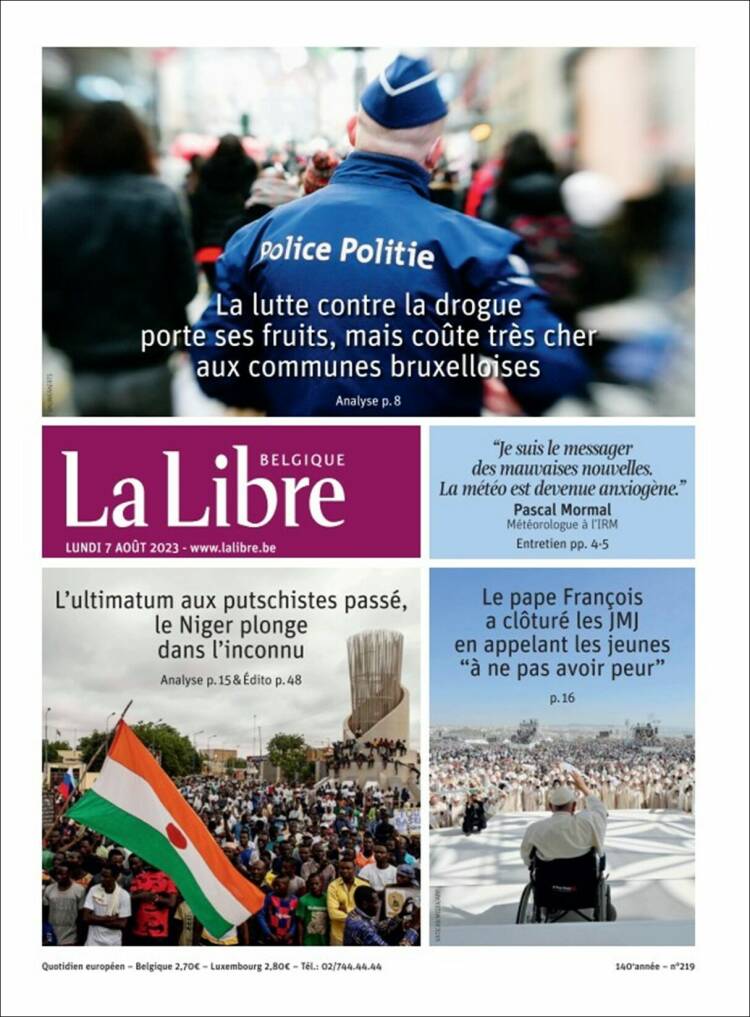 Portada de La Libre.be (B&eacute;lgica)