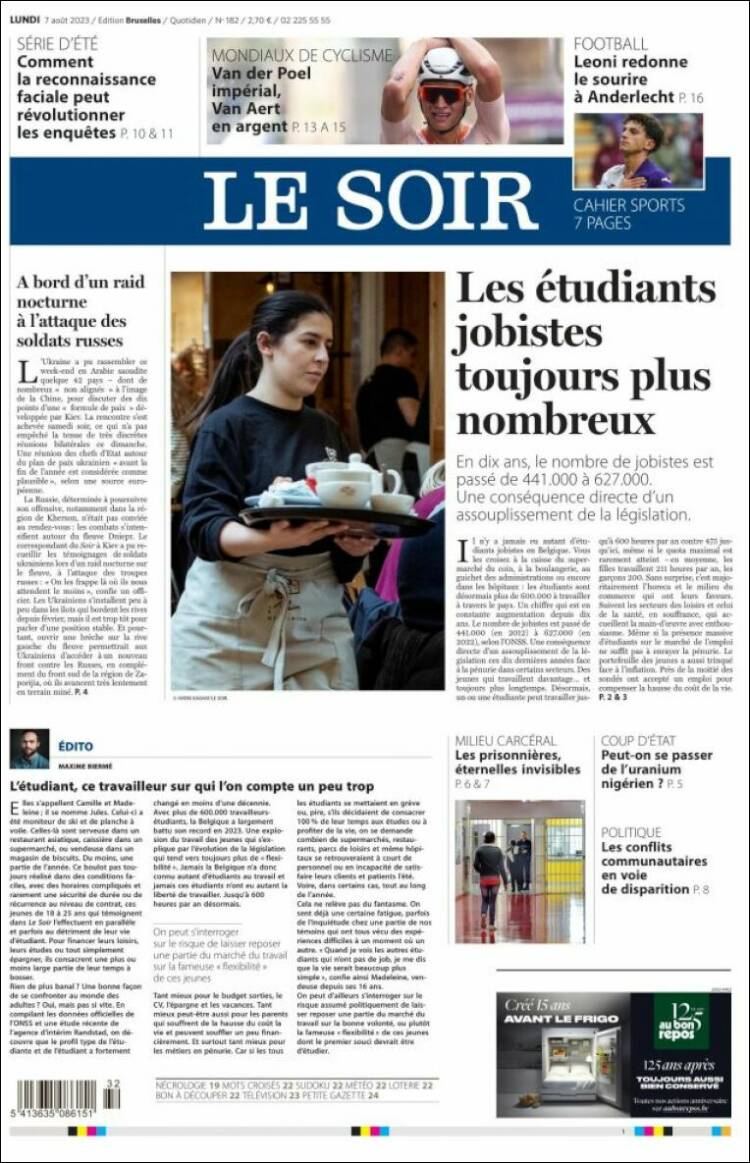 Portada de Le Soir (B&eacute;lgica)