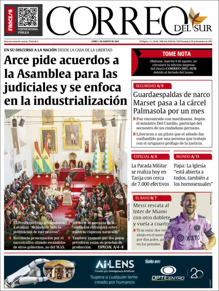 Portada de Correo Sur (Bolivia)