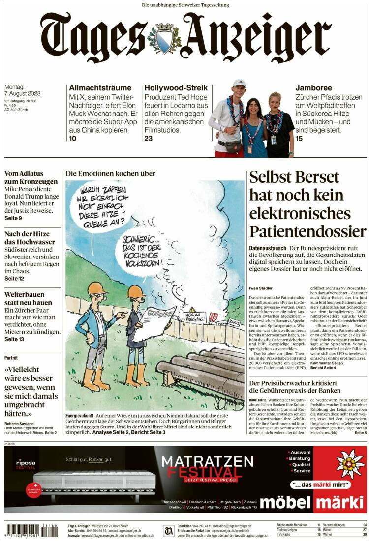 Portada de Tages-Anzeiger (Suiza)
