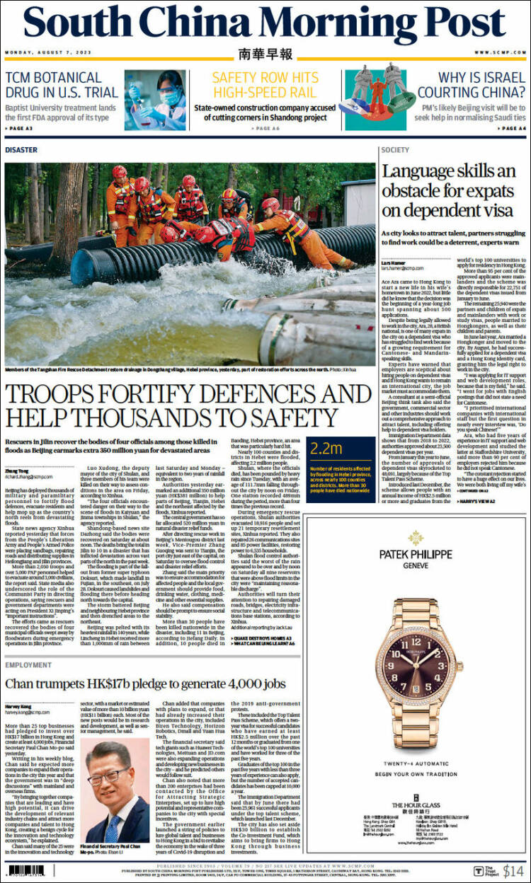 Portada de South China Morning Post (China)