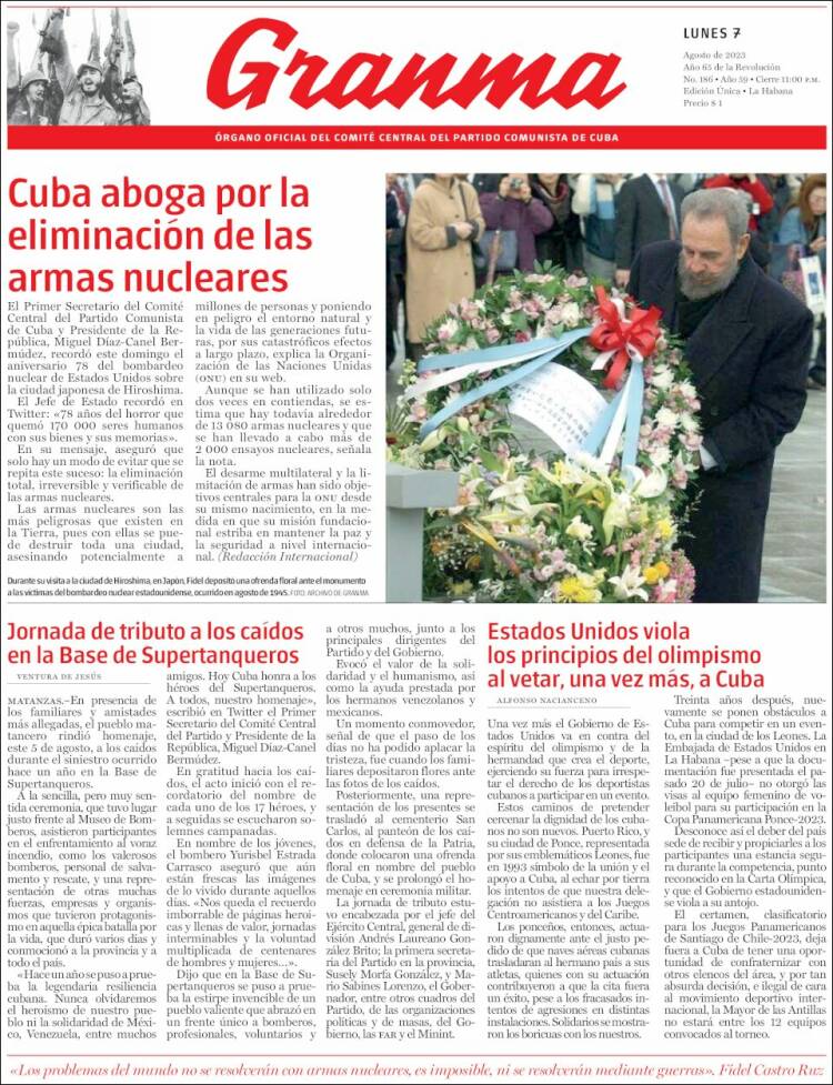 Portada de Granma (Cuba)