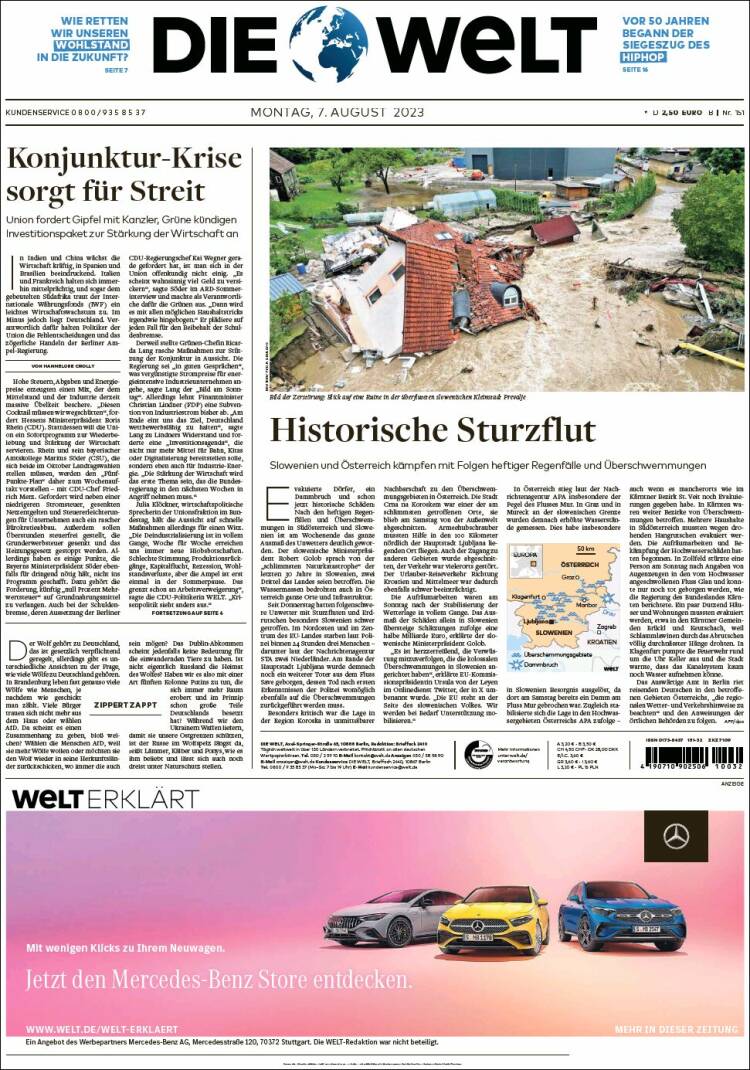 Portada de Die Welt (Alemania)