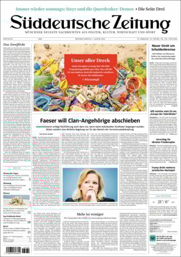 Portada de Sueddeutsche (Alemania)