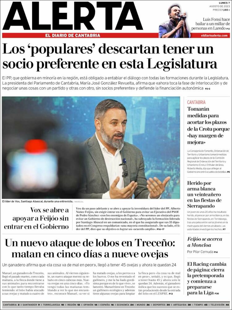 Portada de Alerta - El Diario de Cantabria (España)