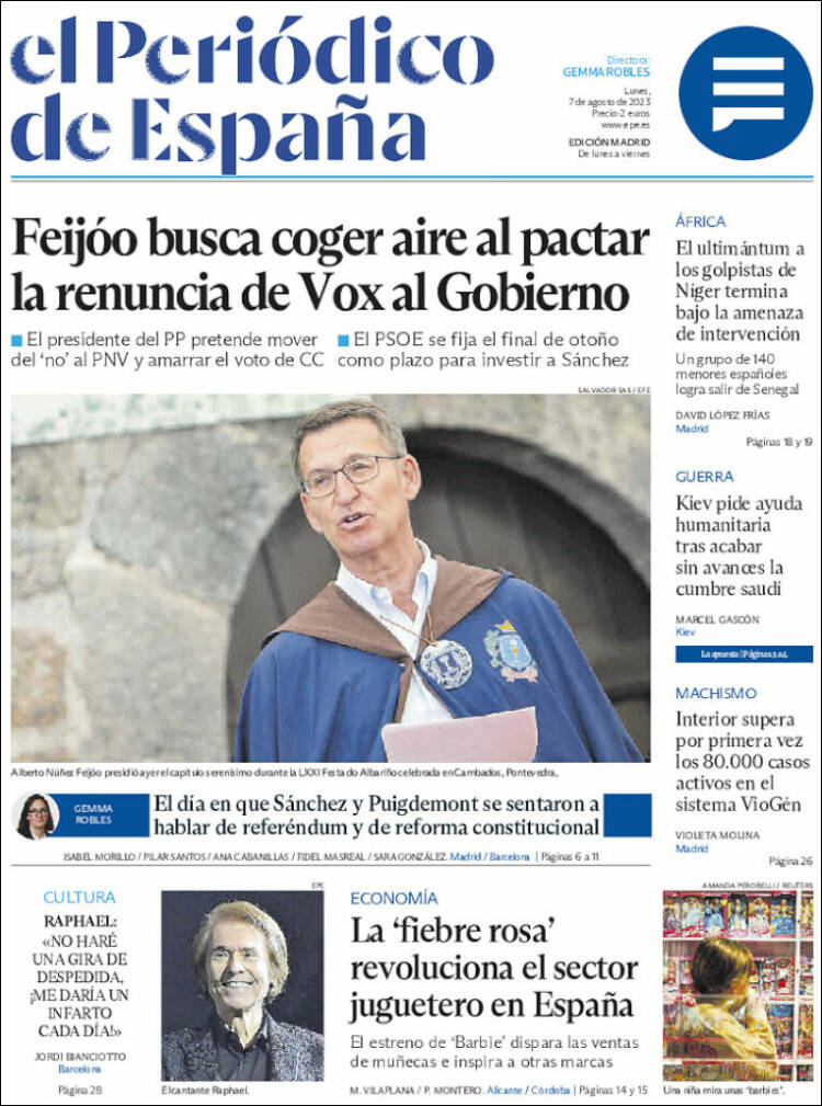 Portada de El Periódico de España (España)