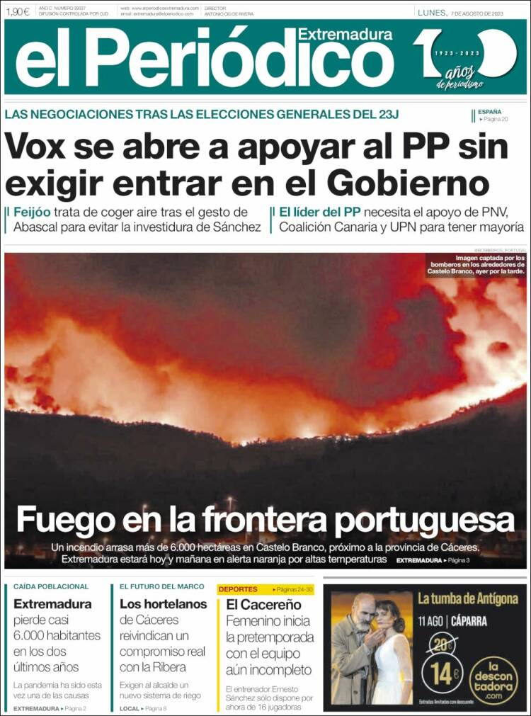 Portada de El Periódico de Extremadura (España)
