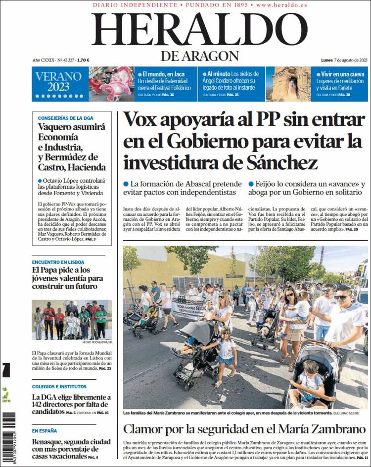Portada de Heraldo de Aragón (España)