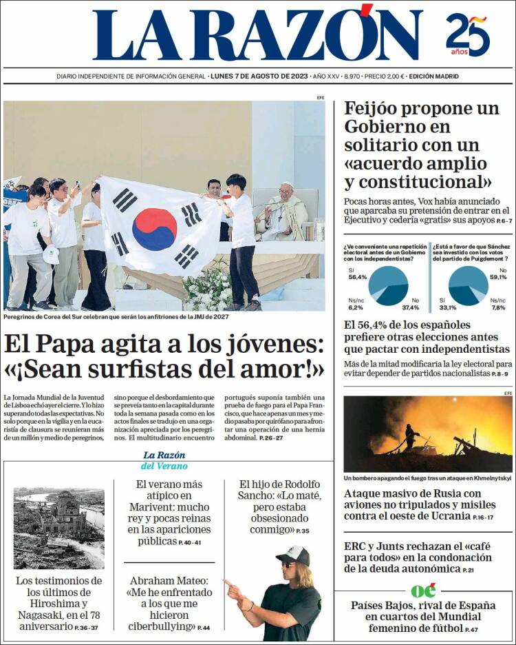 Portada de La Razón (España)