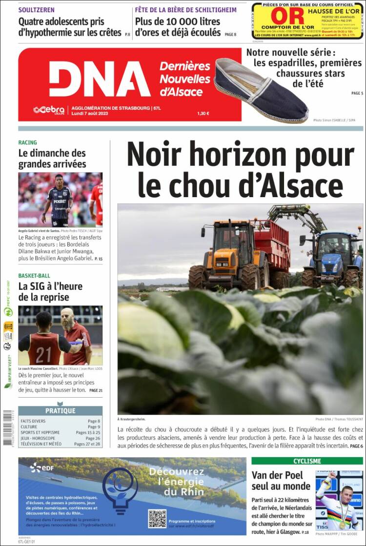 Portada de Les Dernières Nouvelles d'Alsace (Francia)