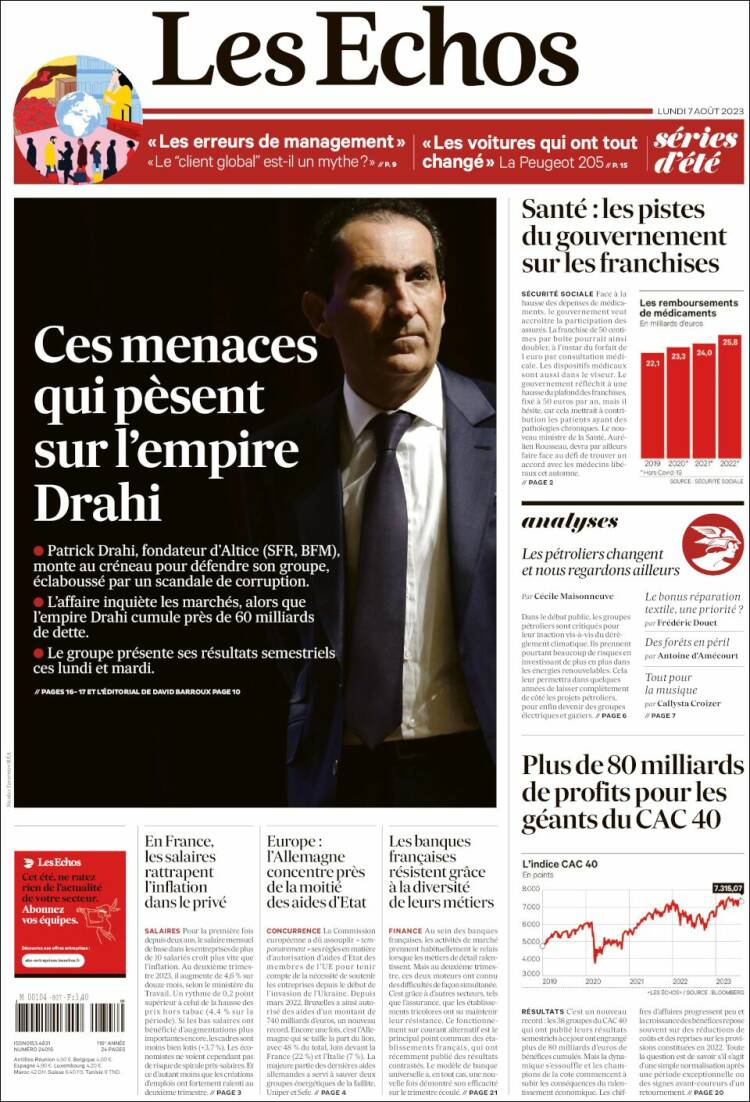 Portada de Les Echos (Francia)