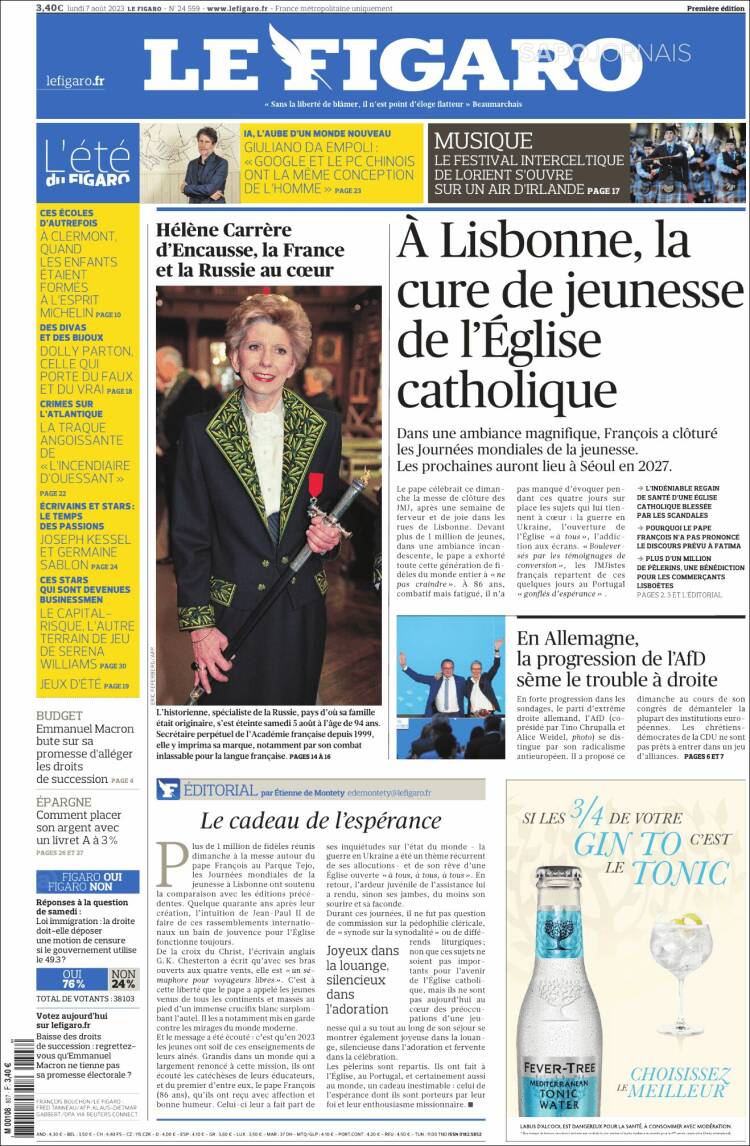 Portada de Le Figaro (Francia)