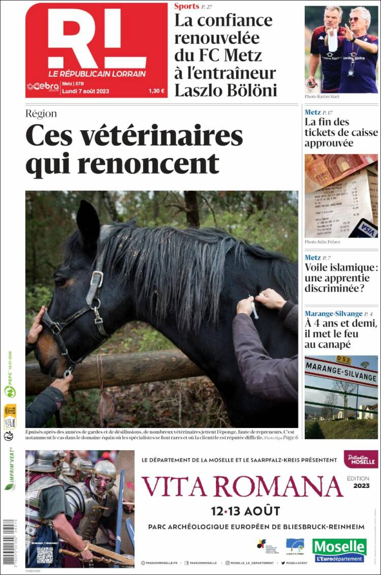 Portada de Le Republicain Lorrain (Francia)