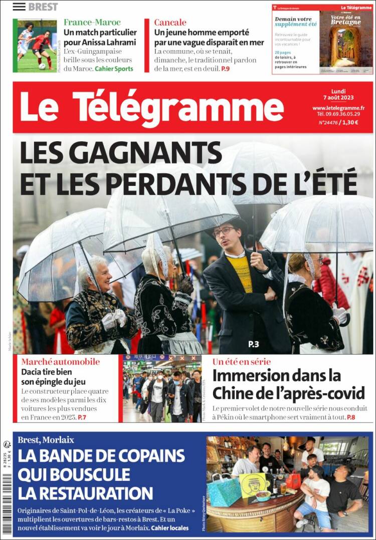 Portada de Télégramme (Francia)