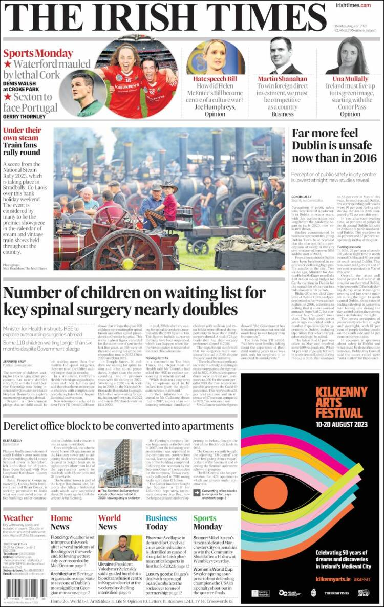 Portada de Irish Times (Irlanda)