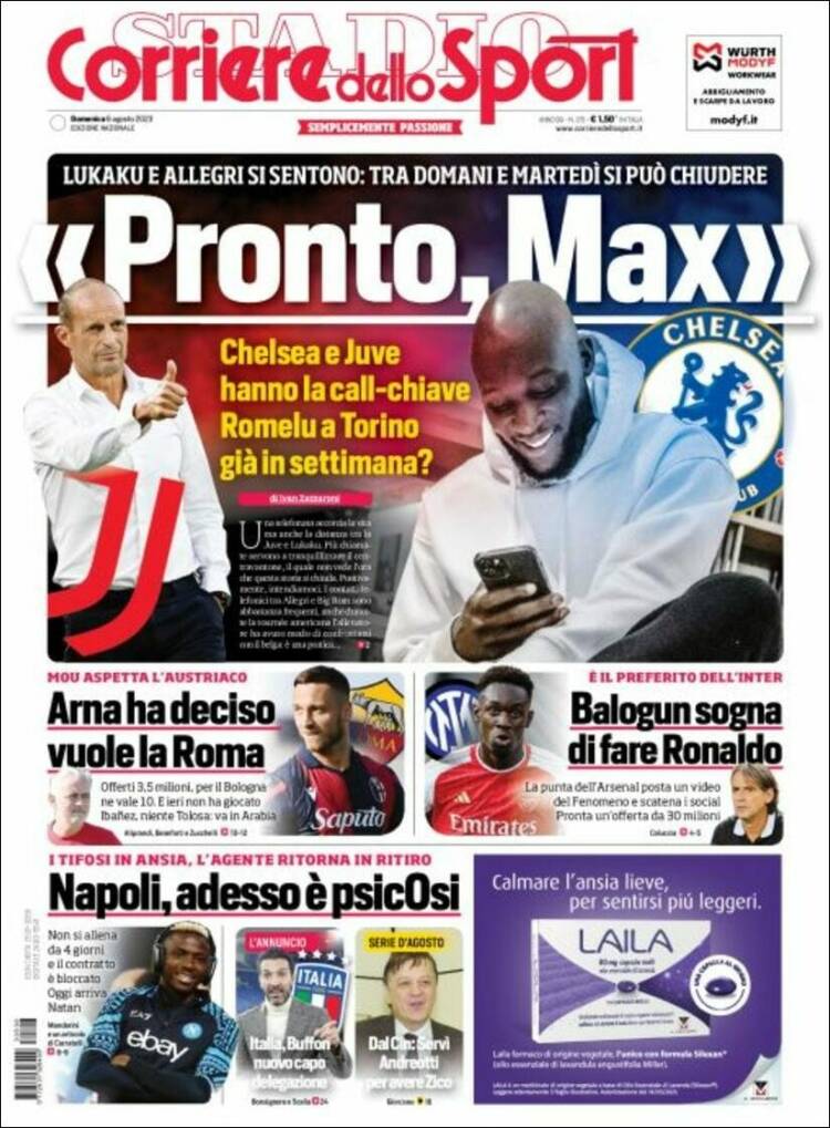 Portada de Corriere dello Sport (Italia)