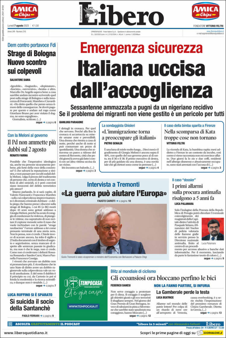 Portada de Libero (Italia)