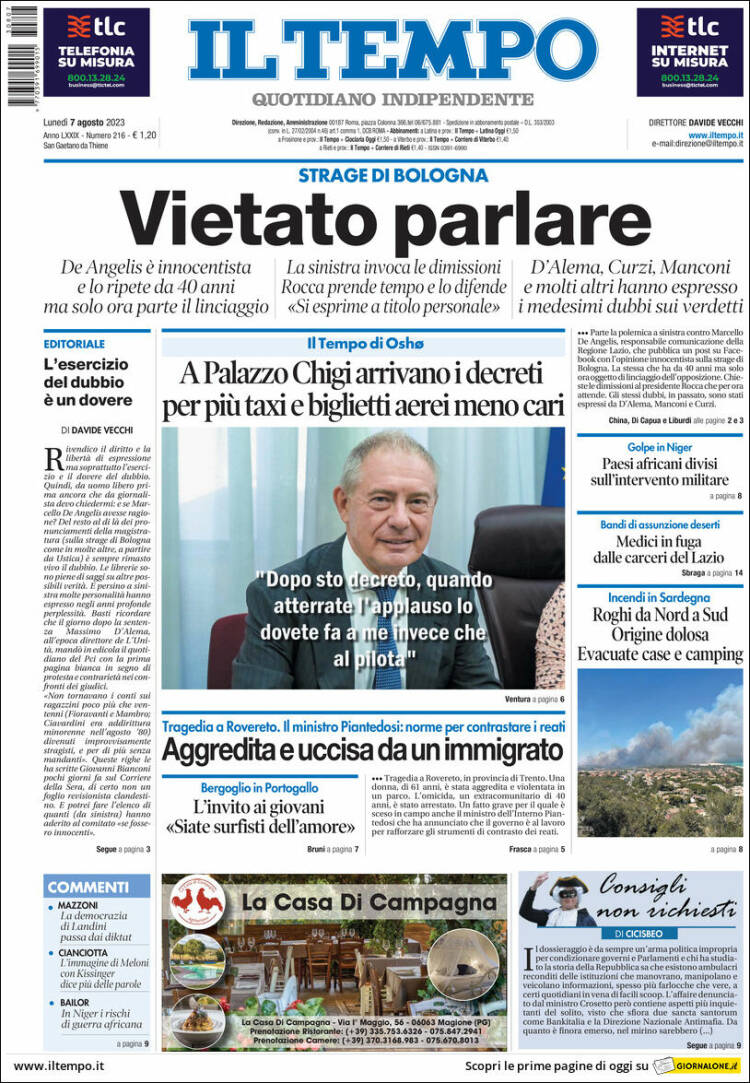 Portada de Il Tempo (Italia)
