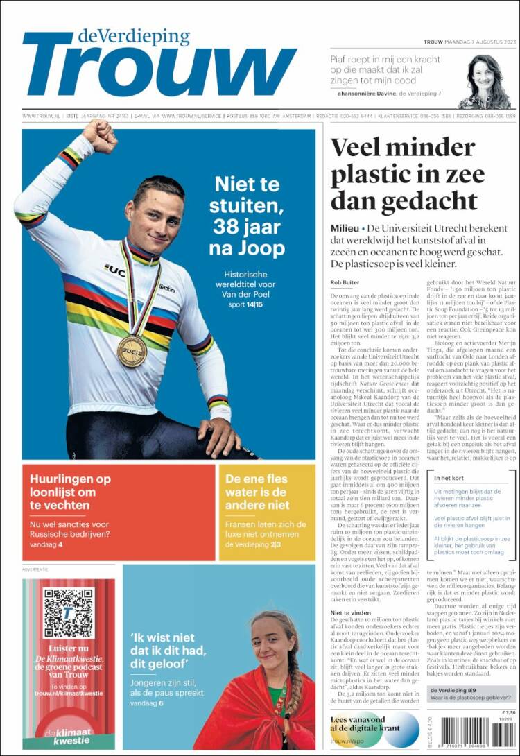 Portada de Trouw (Pa&iacute;ses Bajos)