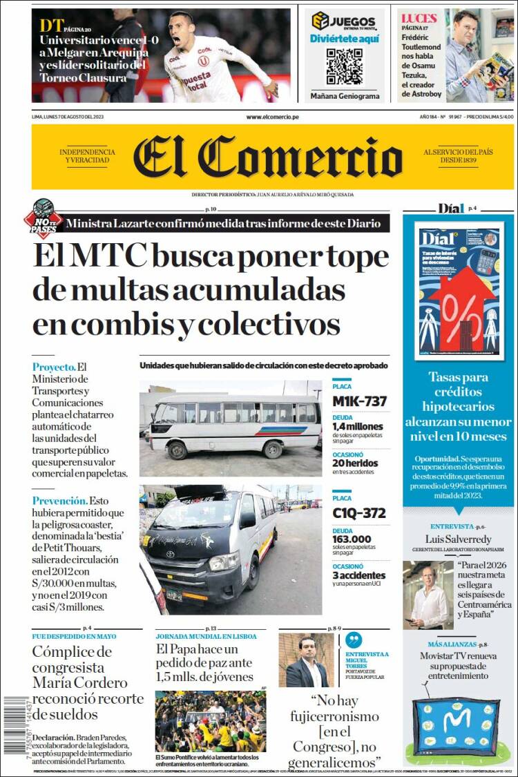 Portada de El Comercio (Perú)