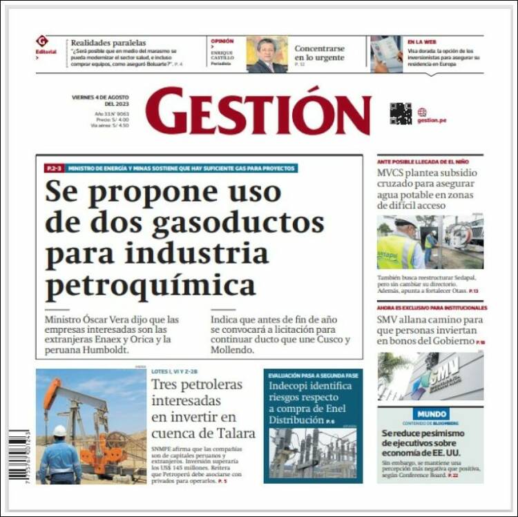 Portada de Diario Gestión (Perú)