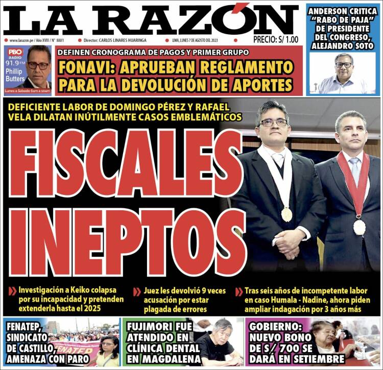 Portada de La Razón (Perú)