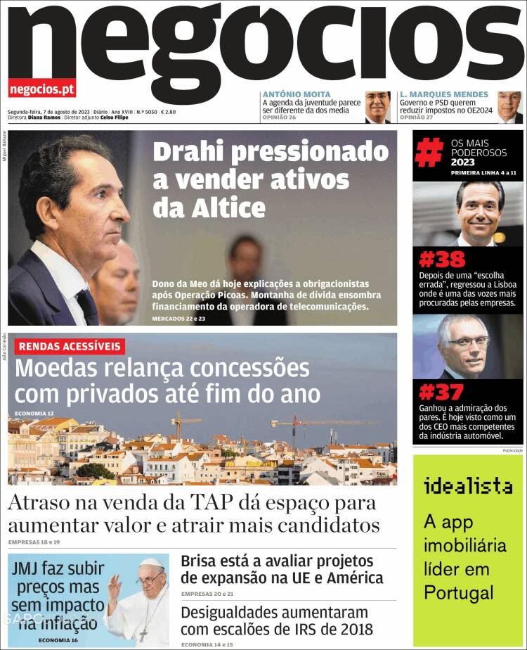 Portada de Jornal de Negócios (Portugal)