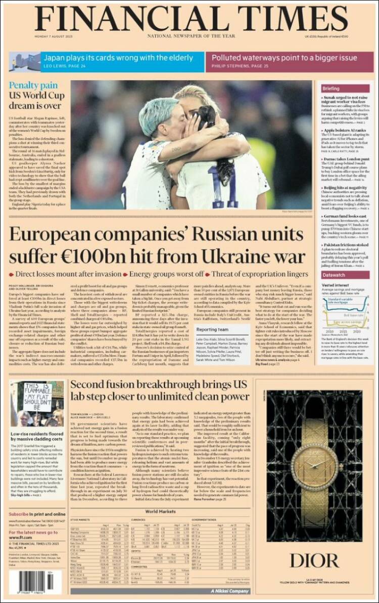 Portada de Financial Times (Reino Unido)