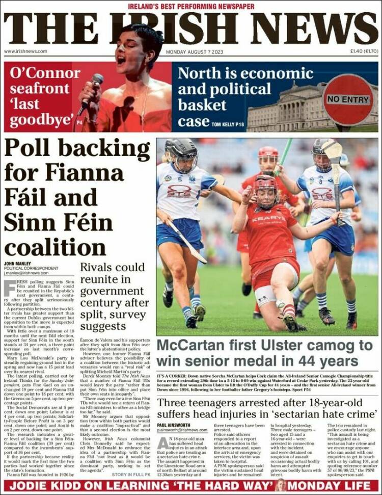 Portada de Irish News (Reino Unido)