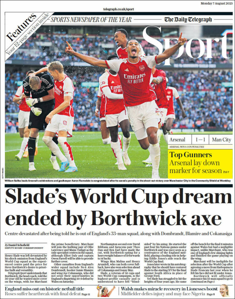 Portada de Telegraph Sport (Reino Unido)