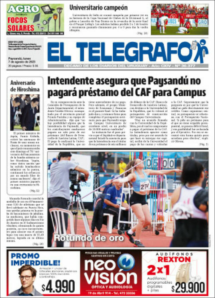 Portada de El Telégrafo (Uruguay)