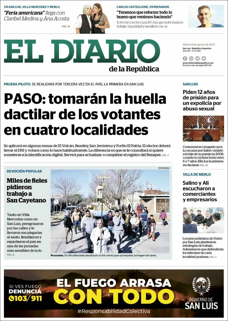 Portada de Diario de la República (Argentina)
