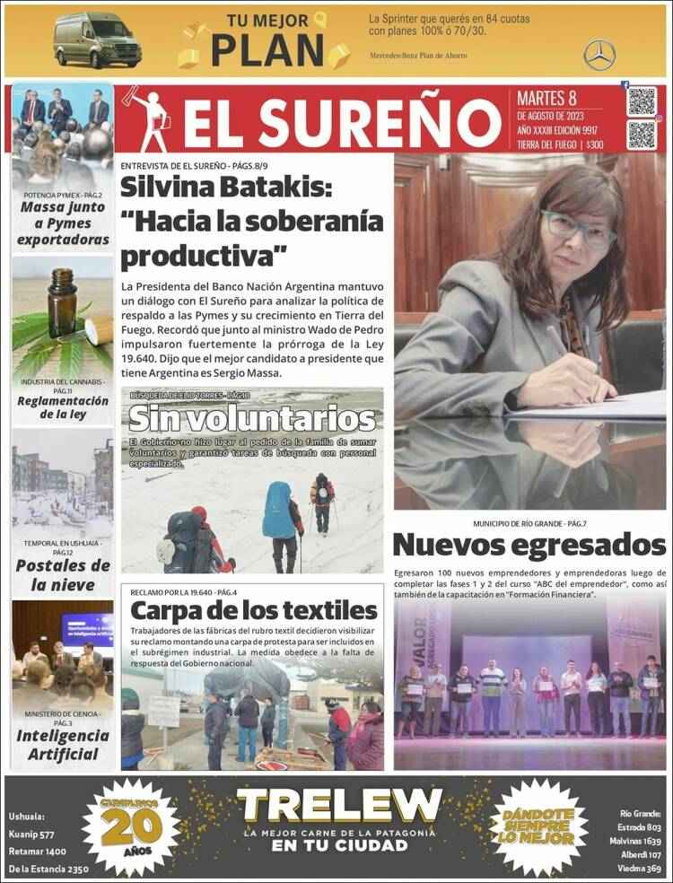 Portada de Diario El Sureño (Argentina)