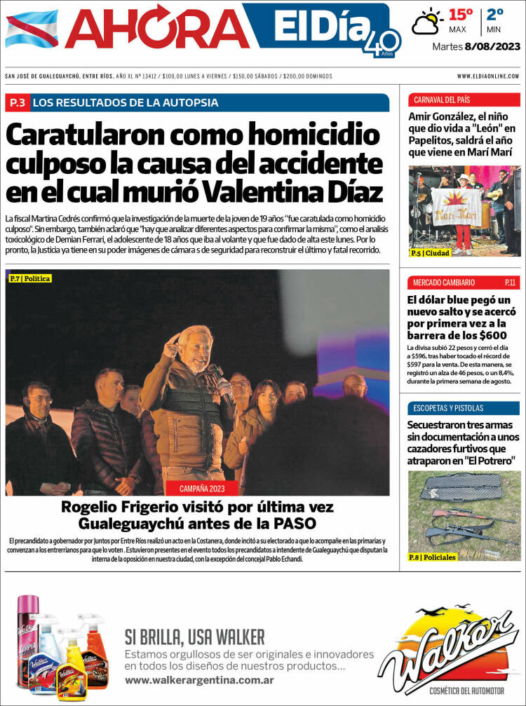 Portada de El Día de Gualeguaychú (Argentina)