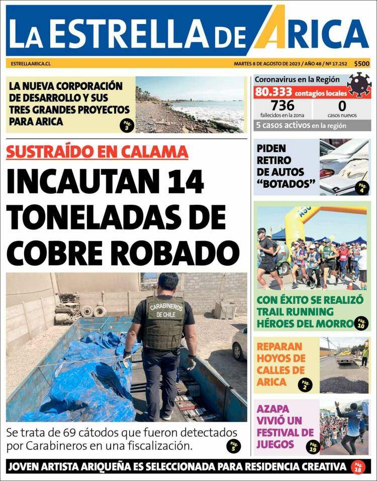 Portada de La Estrella de Arica (Chile)
