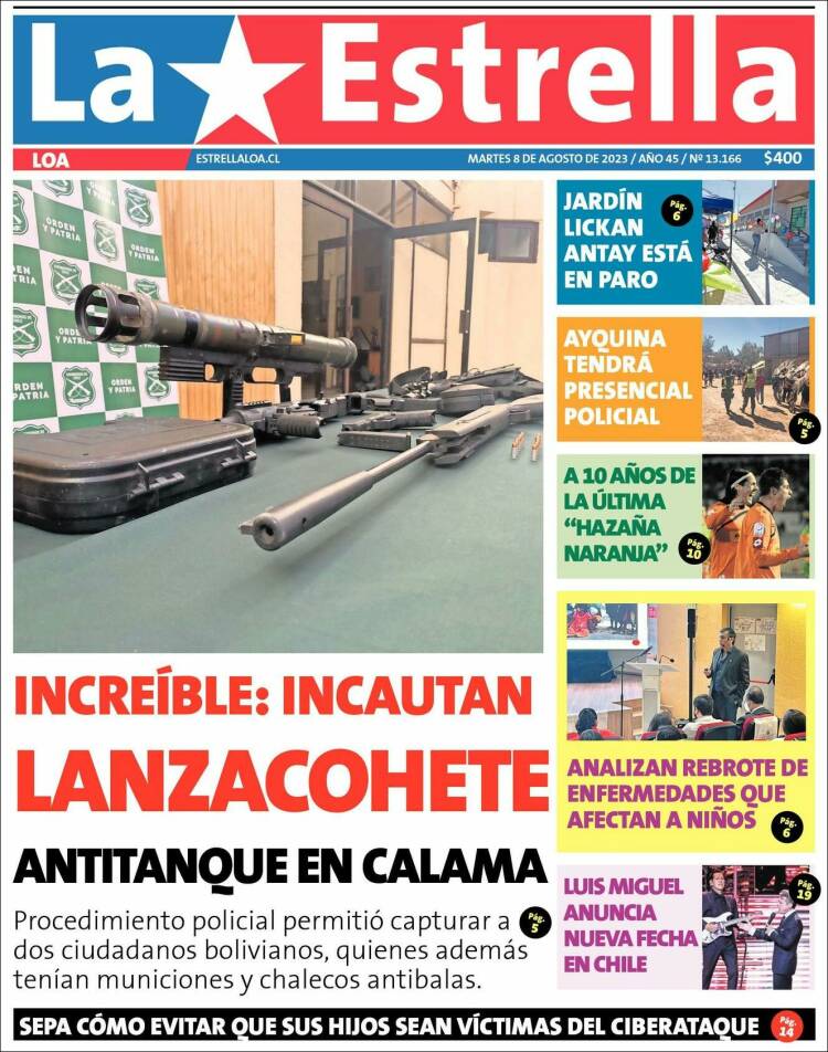 Portada de La Estrella de Loa (Chile)