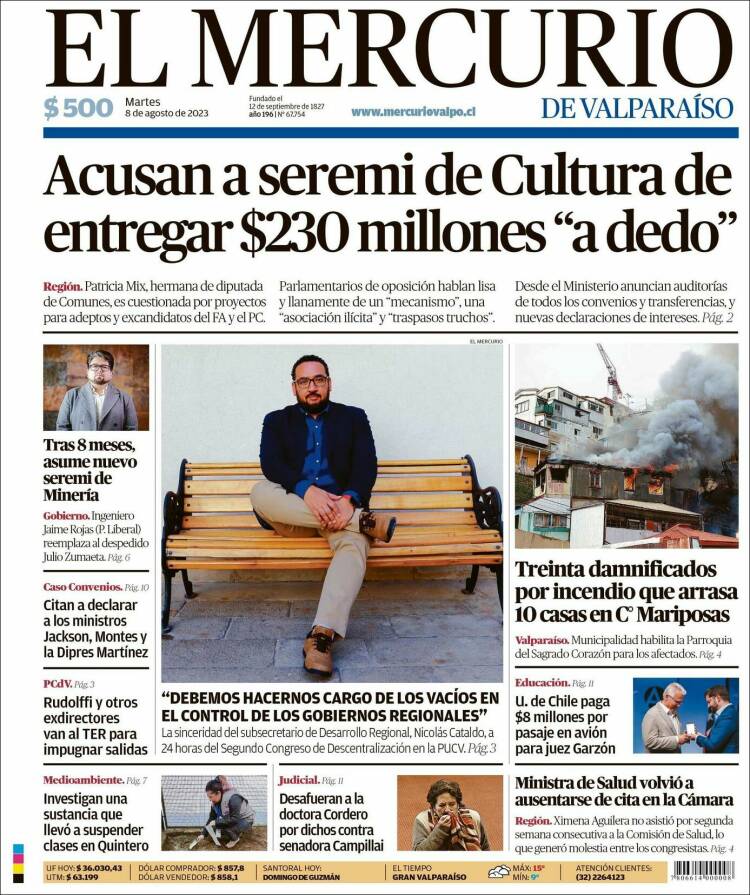 Portada de Mercurio de Valparaiso (Chile)