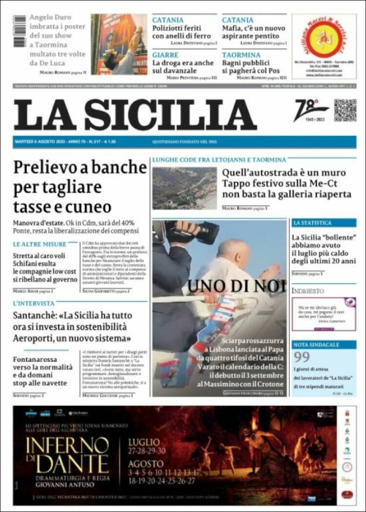 Portada de La Sicilia (Italia)