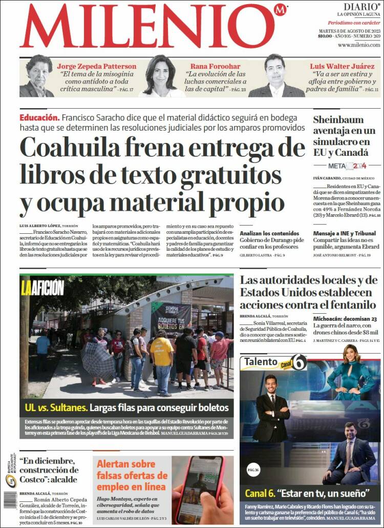 Portada de Milenio - Laguna (M&eacute;xico)