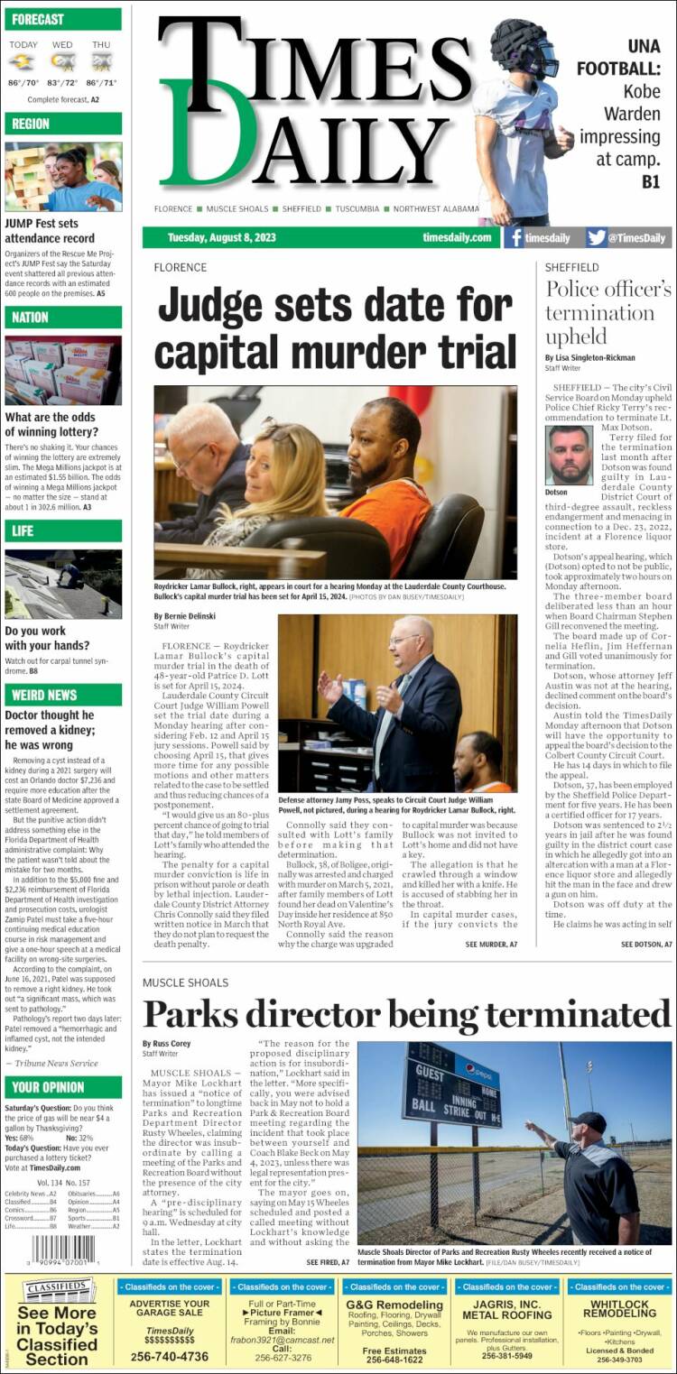 Portada de Times Daily (USA)