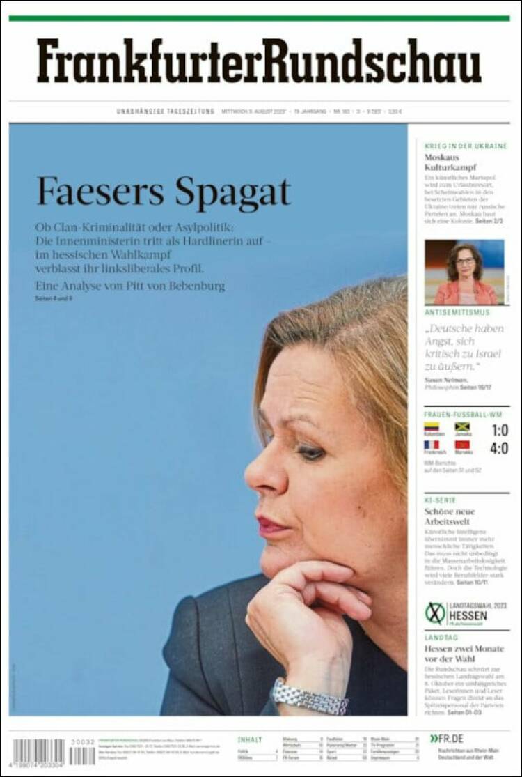 Portada de Frankfurter Rundschau (Alemania)